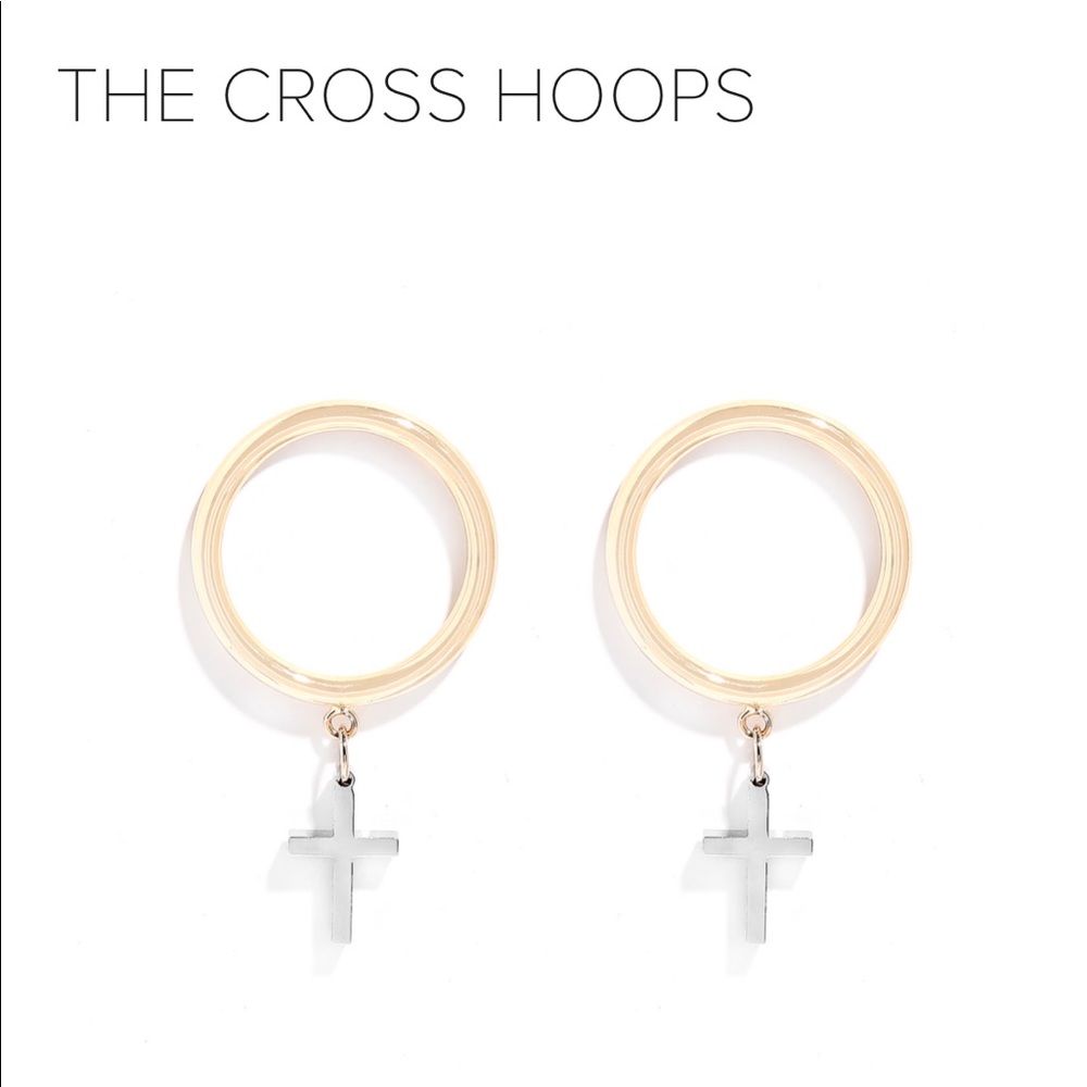 The M Jewelers Cross Hoop Earrings